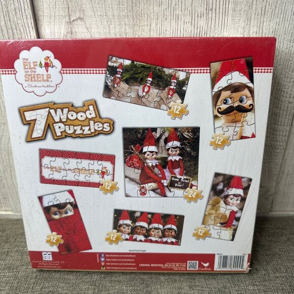The Elf On The Shelf 7 Christmas Wood Puzzles Set 12-24 pcs with Storage Tray - Picture 4 of 5